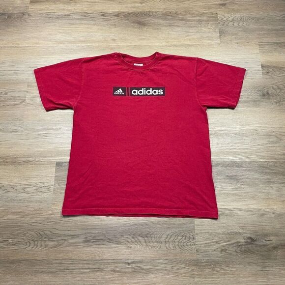 Vintage Adidas Shirt Mens Large Red 90s Spell Out Sports Y2K Basic - Picture 1 of 10